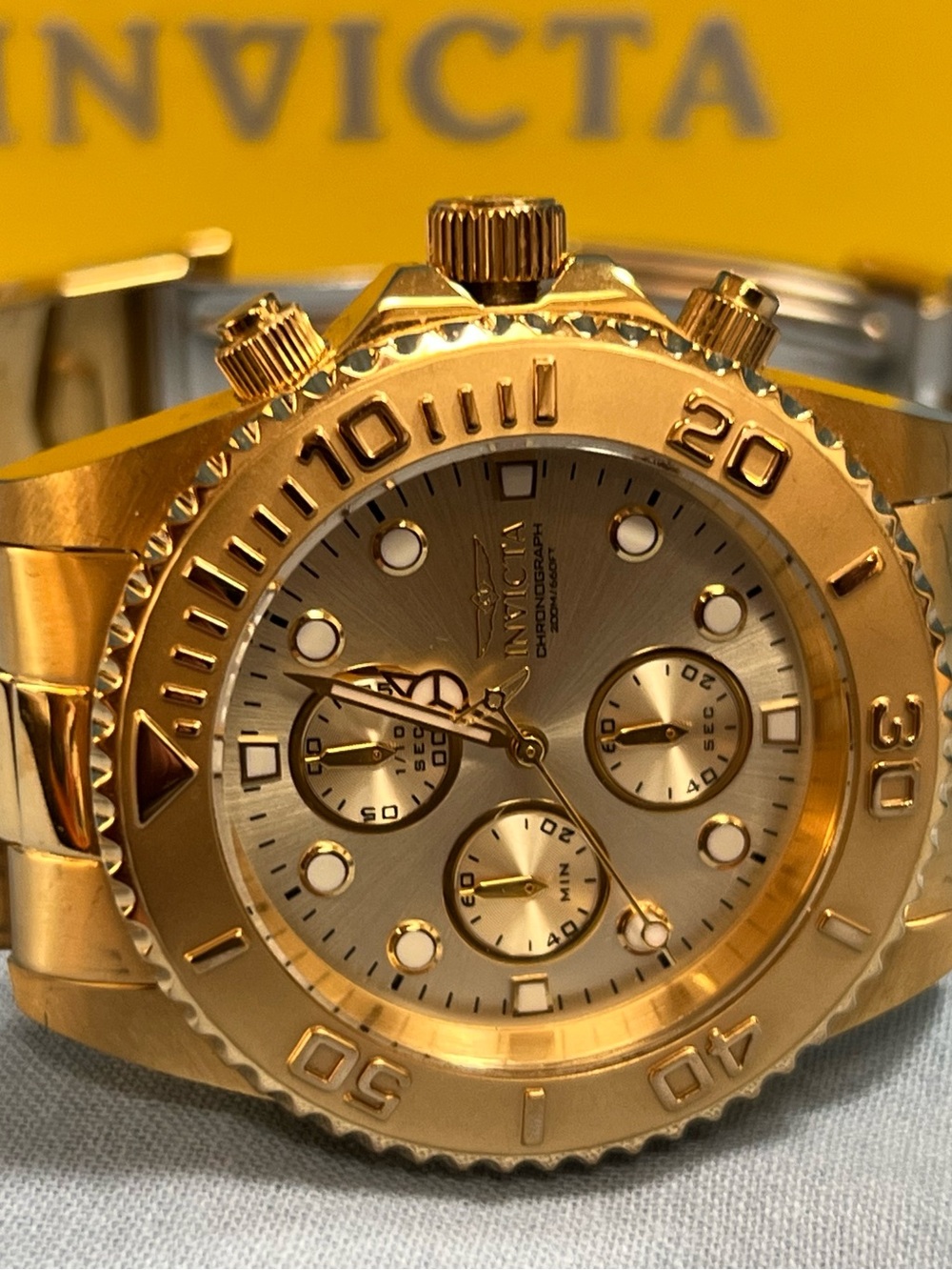 Invicta Gold and Black Brushed Metal Case Back Close-Up.  Model 1774.